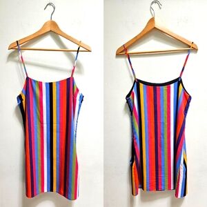 Darah Dahl 80s Striped Slip Mini Dress Size M Colorful Concert Festival Retro